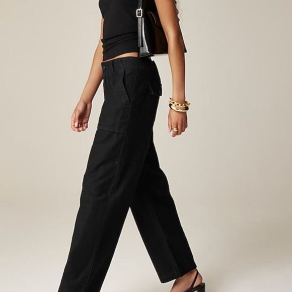 NWOT Jcrew Wide Leg Cargo Pant in Sateen Cotton. Black - Picture 1 of 9